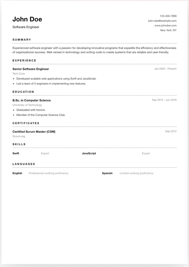 Classic resume template