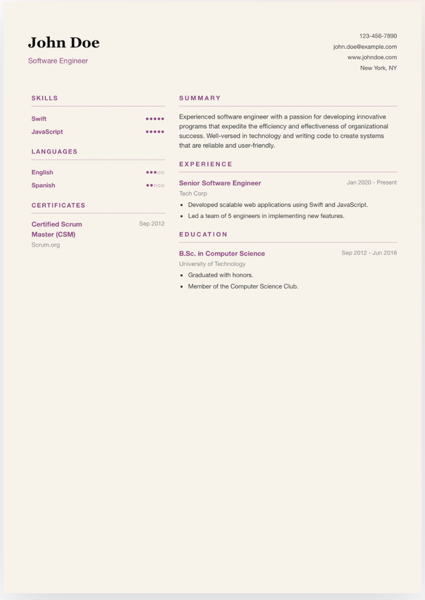 Cream resume template